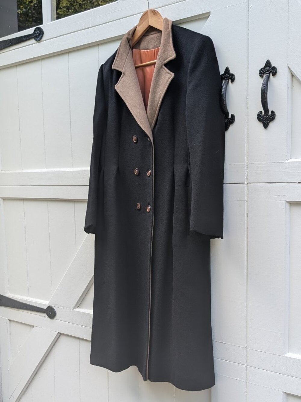 Vintage Forstmann 100% Pure Wool Contrast Lapel Long Overcoat Maxi Trench M L